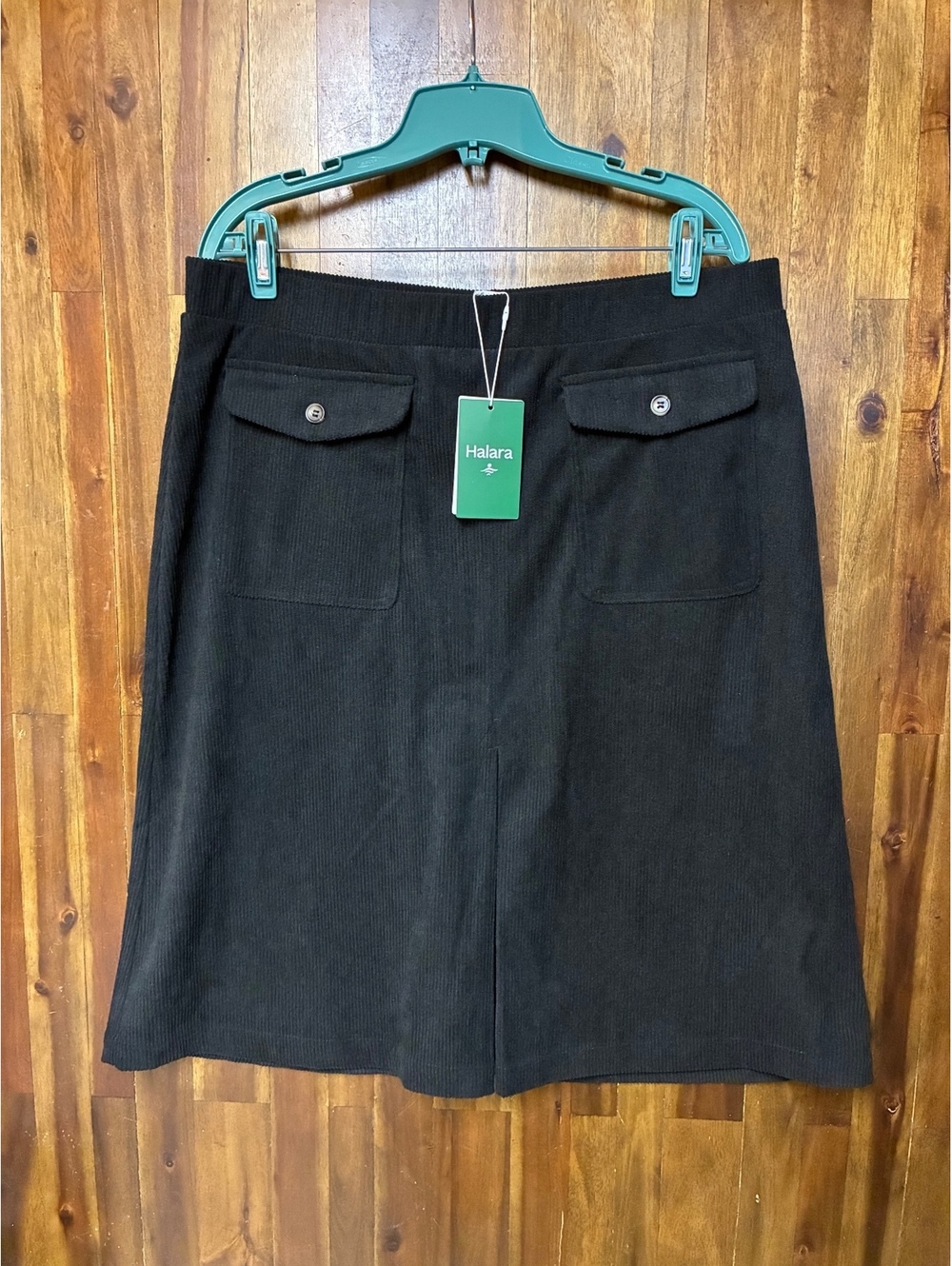 Halara Black AuraCord Corduroy A-Line Midi Skirt XL NWT Utility Pocket